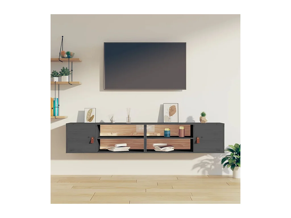 2 pcs Armoires murales Gris 80x30x30 cm Bois de pin massif OIU85730