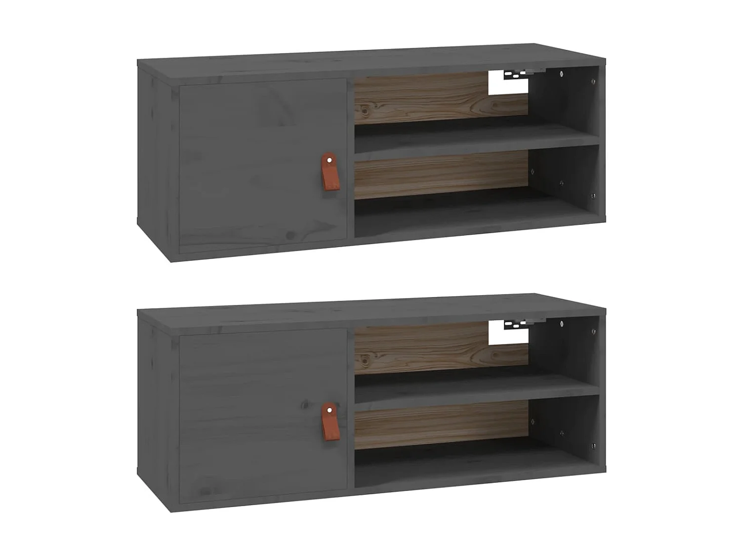 2 pcs Armoires murales Gris 80x30x30 cm Bois de pin massif OIU85730