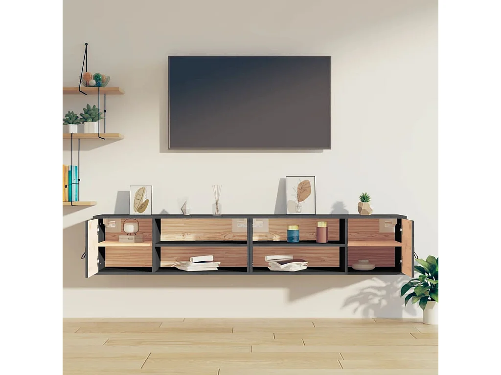 2 pcs Armoires murales Gris 80x30x30 cm Bois de pin massif OIU85730