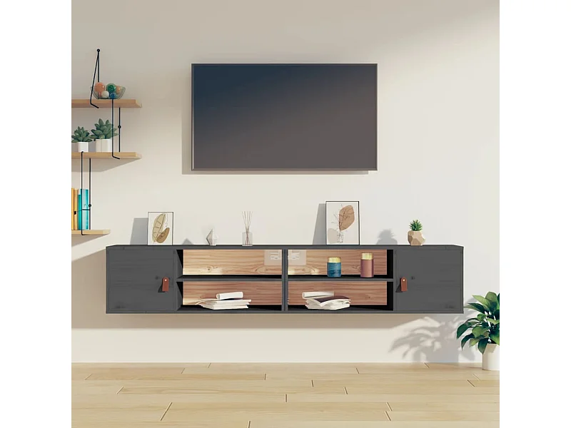 Armarios de pared 2 uds madera maciza pino gris 80x30x30 cm ES224458