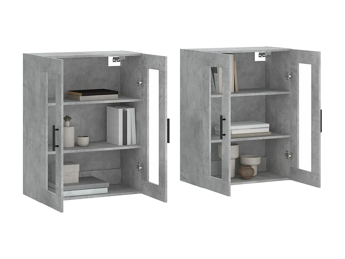 lot de 2 Armoires murales gris béton bois d'ingénierie QWE59736