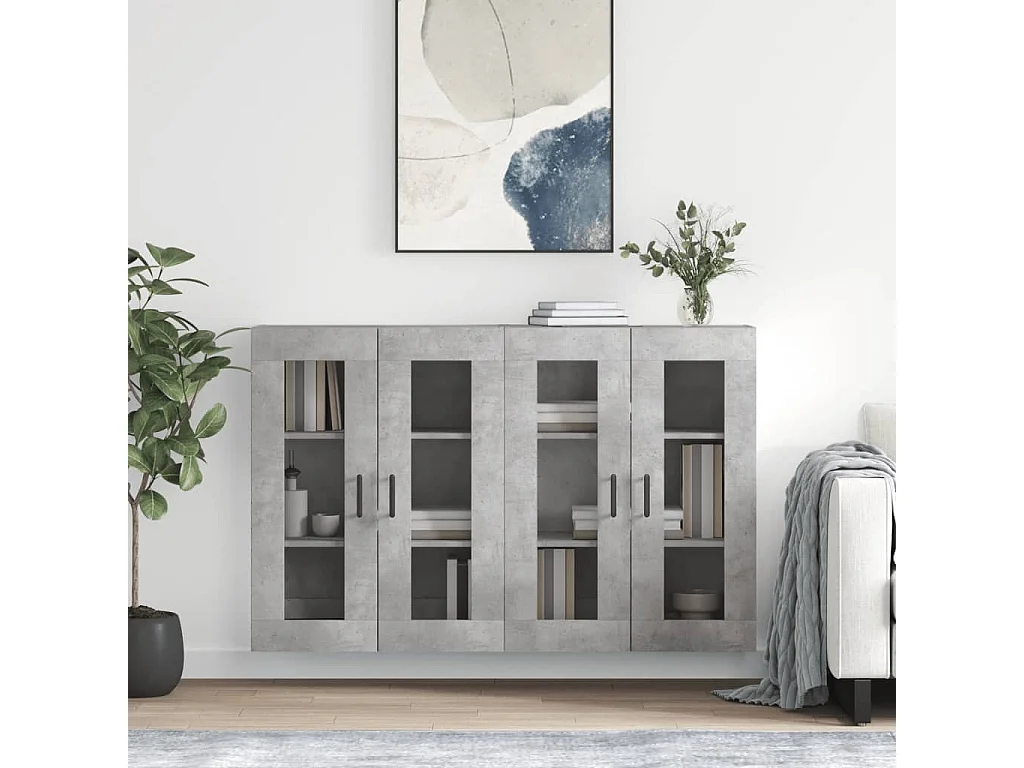 lot de 2 Armoires murales gris béton bois d'ingénierie QWE37936