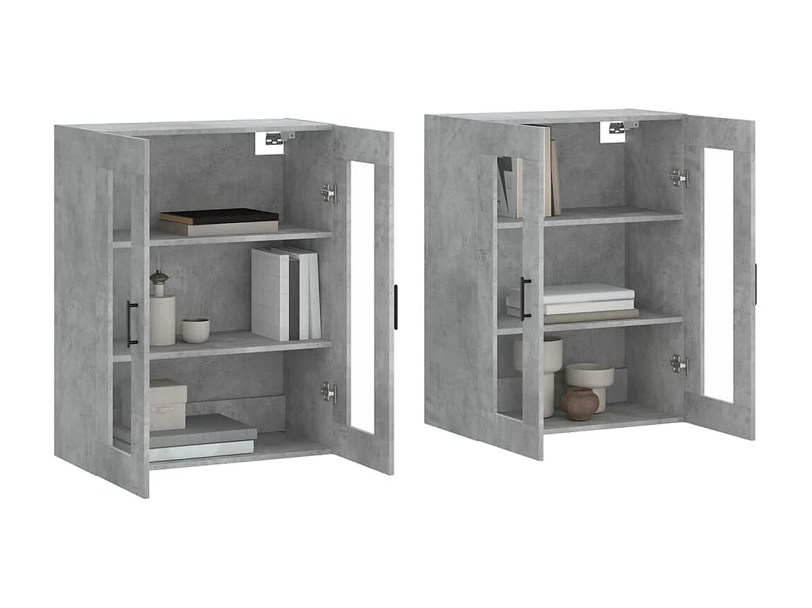 lot de 2 Armoires murales gris béton bois d'ingénierie QWE37936