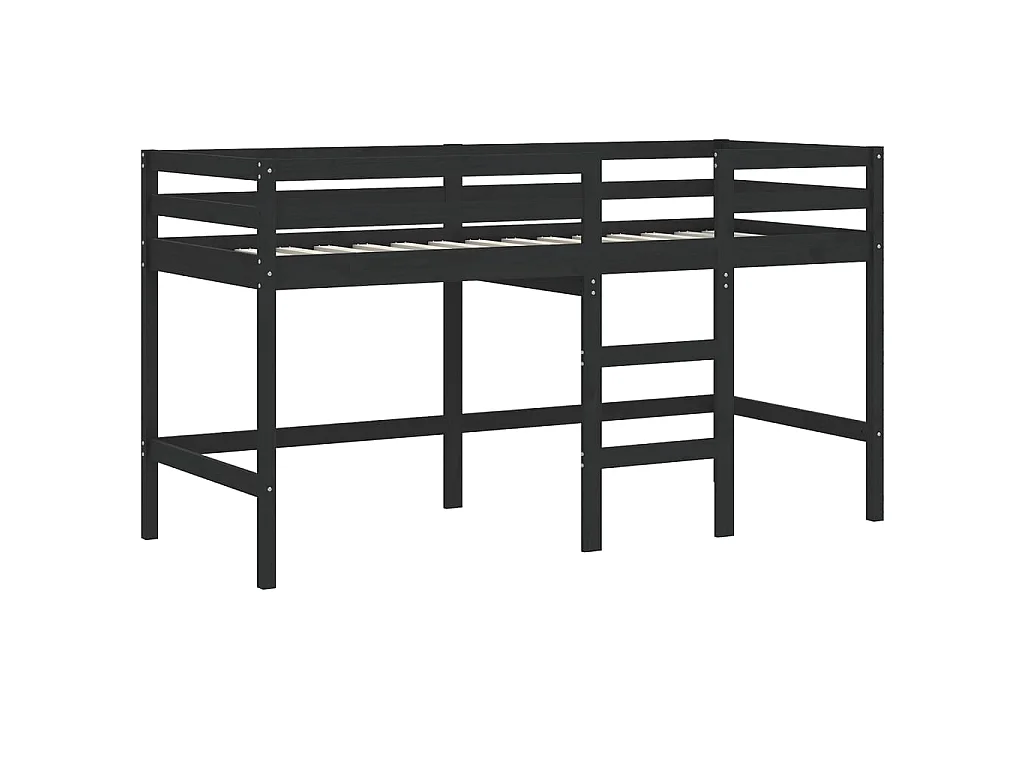 Kinderhoogslaper met ladder 90x200 cm massief grenenhout zwart NL26931