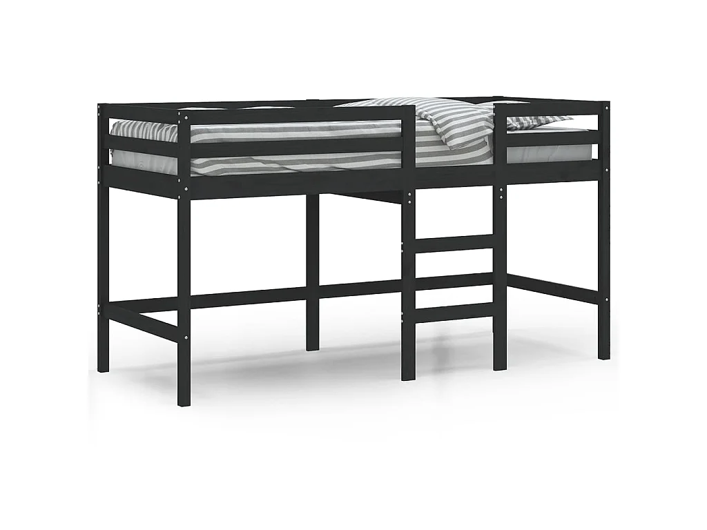 Cama alta -80x200 cm de niños escalera madera maciza pino negra ES93569