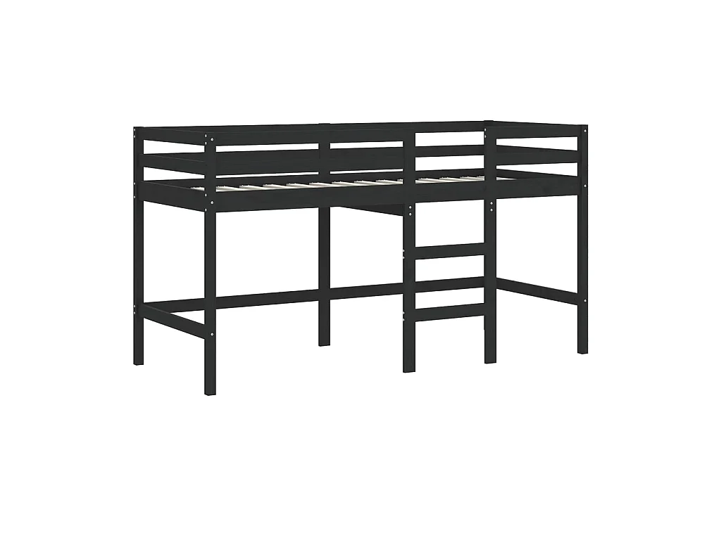 Cama alta -80x200 cm de niños escalera madera maciza pino negra ES93569
