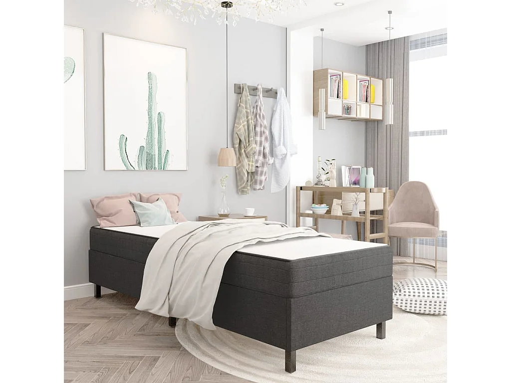 Somier de láminas- 90x200 cm Box Spring tela gris ES42834