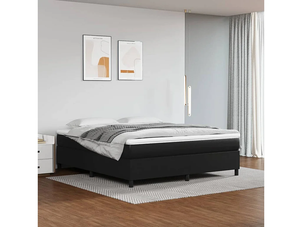 Cama 160x200 cm couro artificial preto PT516058
