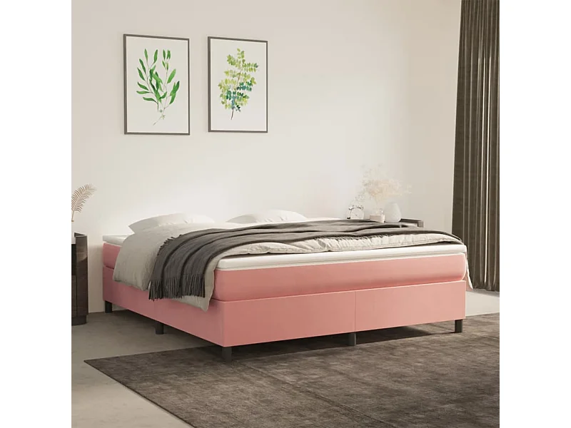 Somier de láminas- 180x200 cm de terciopelo rosa ES91428