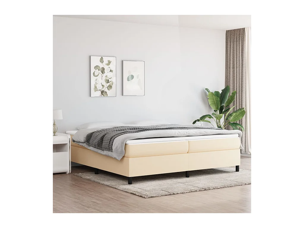 Sommier cadre à lattes de lit Crème 200x200 cm Tissu WEW60096