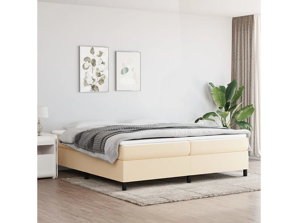 Sommier cadre à lattes de lit Crème 200x200 cm Tissu WEW60096