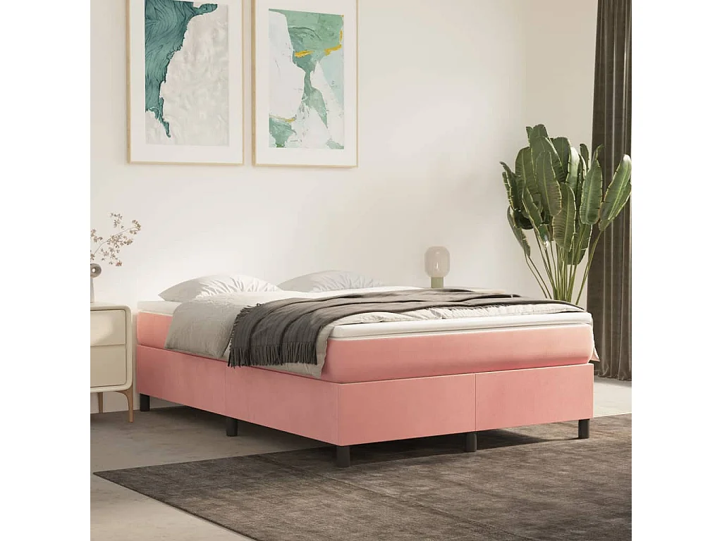 Cama 140x200 cm veludo rosa PT544710