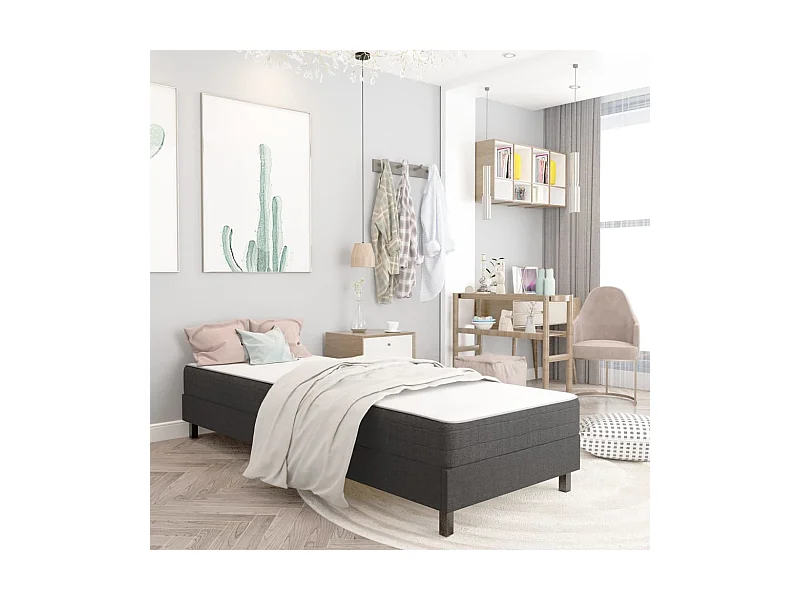 Cama box spring tela gris oscuro 100x200 cm ES880794