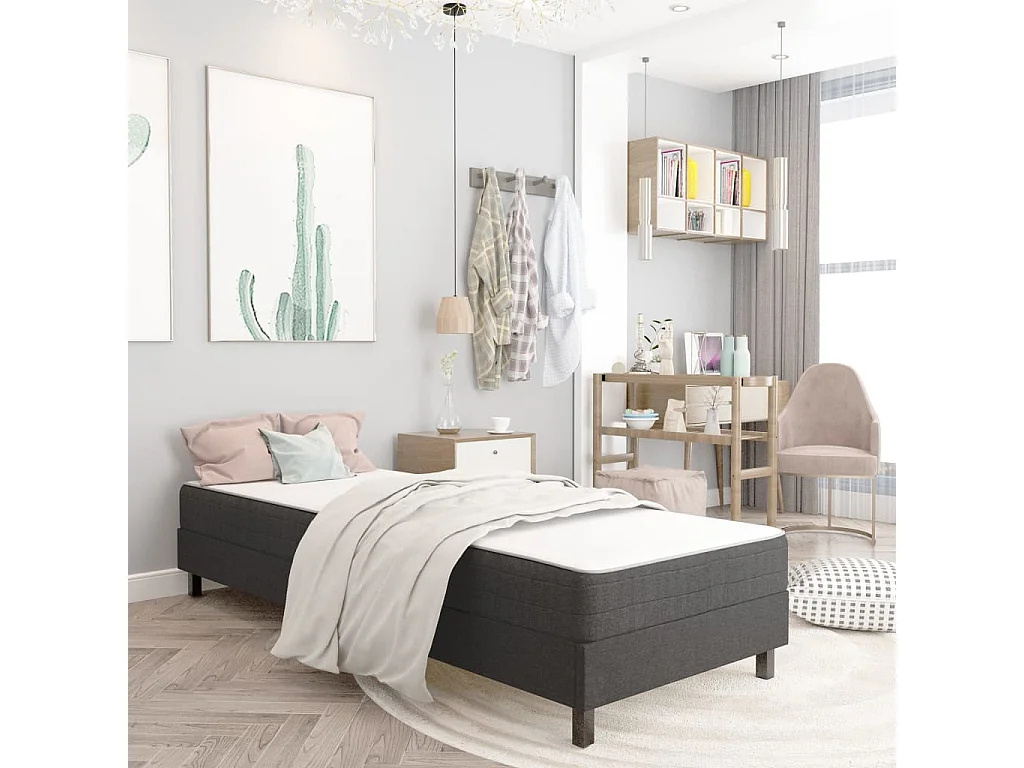 Cama box spring tela gris oscuro 100x200 cm ES880794