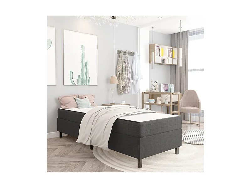 Cama box spring tela gris oscuro 80x200 cm ES717298