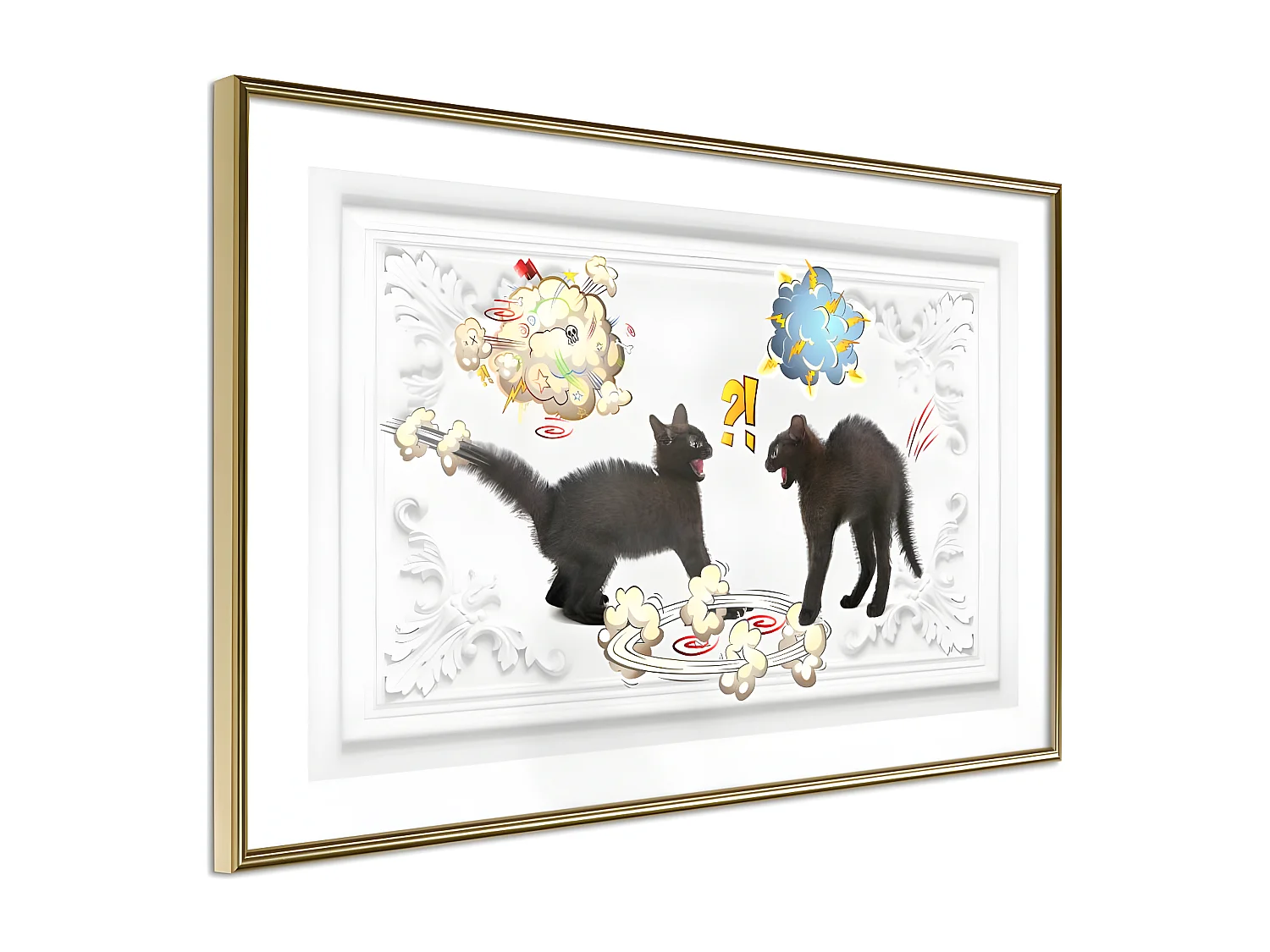 Affiche Murale Encadrée "Cat Fight" 45 x 30 cm Or