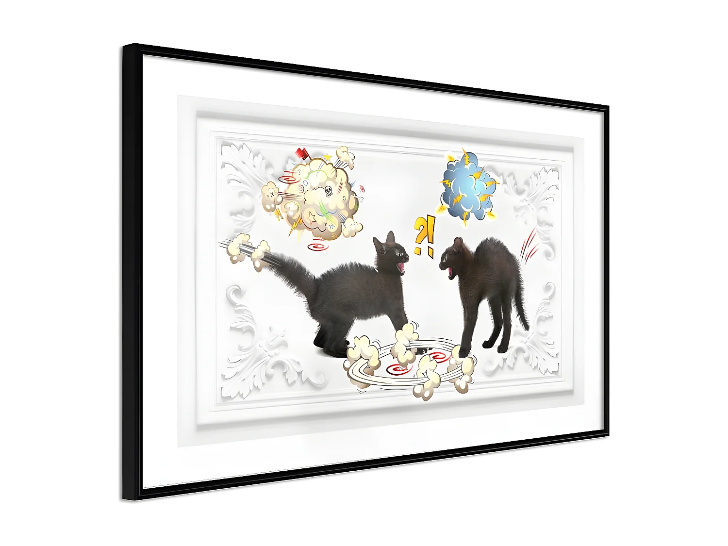 Affiche Murale Encadrée "Cat Fight" 90 x 60 cm Noir
