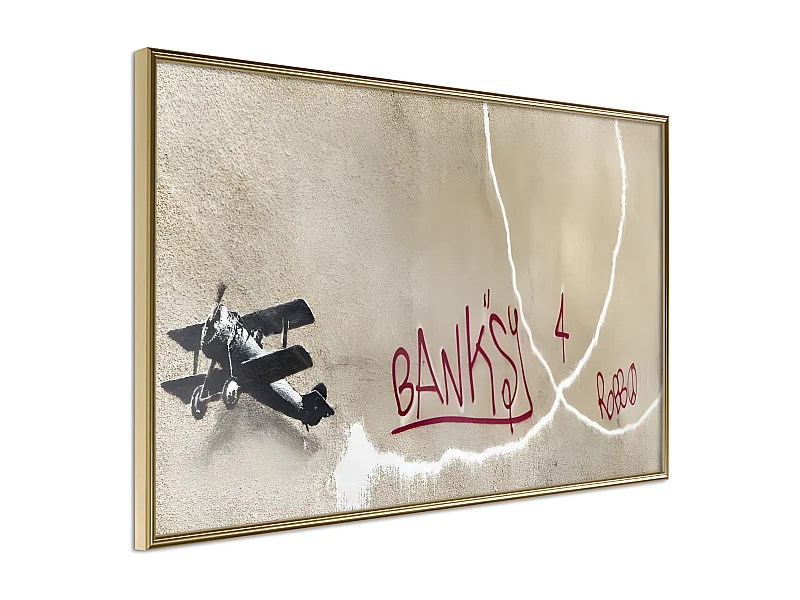 Affiche Murale Encadrée "Banksy Love Plane" 30 x 20 cm Or