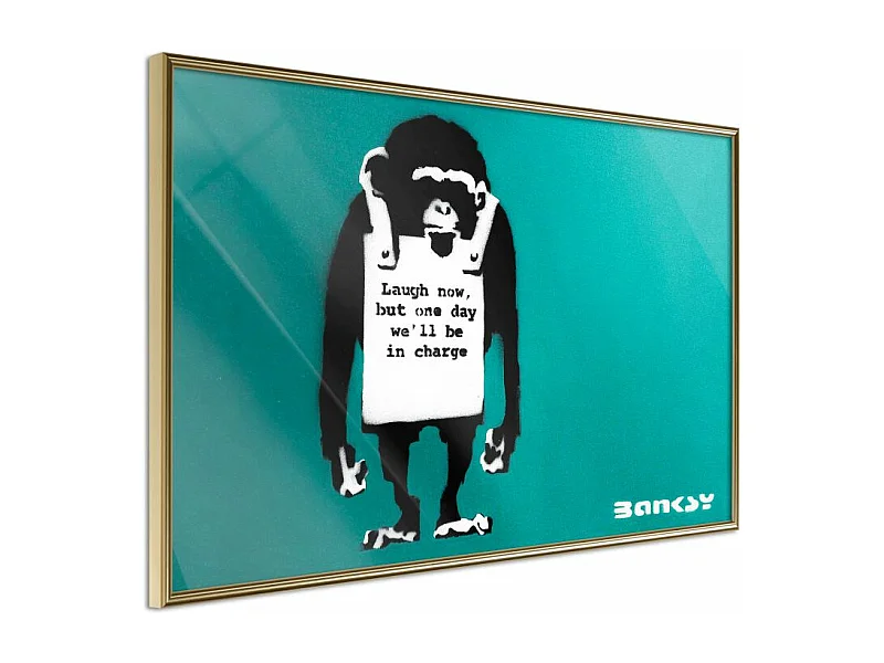 Affiche Murale Encadrée "Banksy Laugh Now" 45 x 30 cm Or