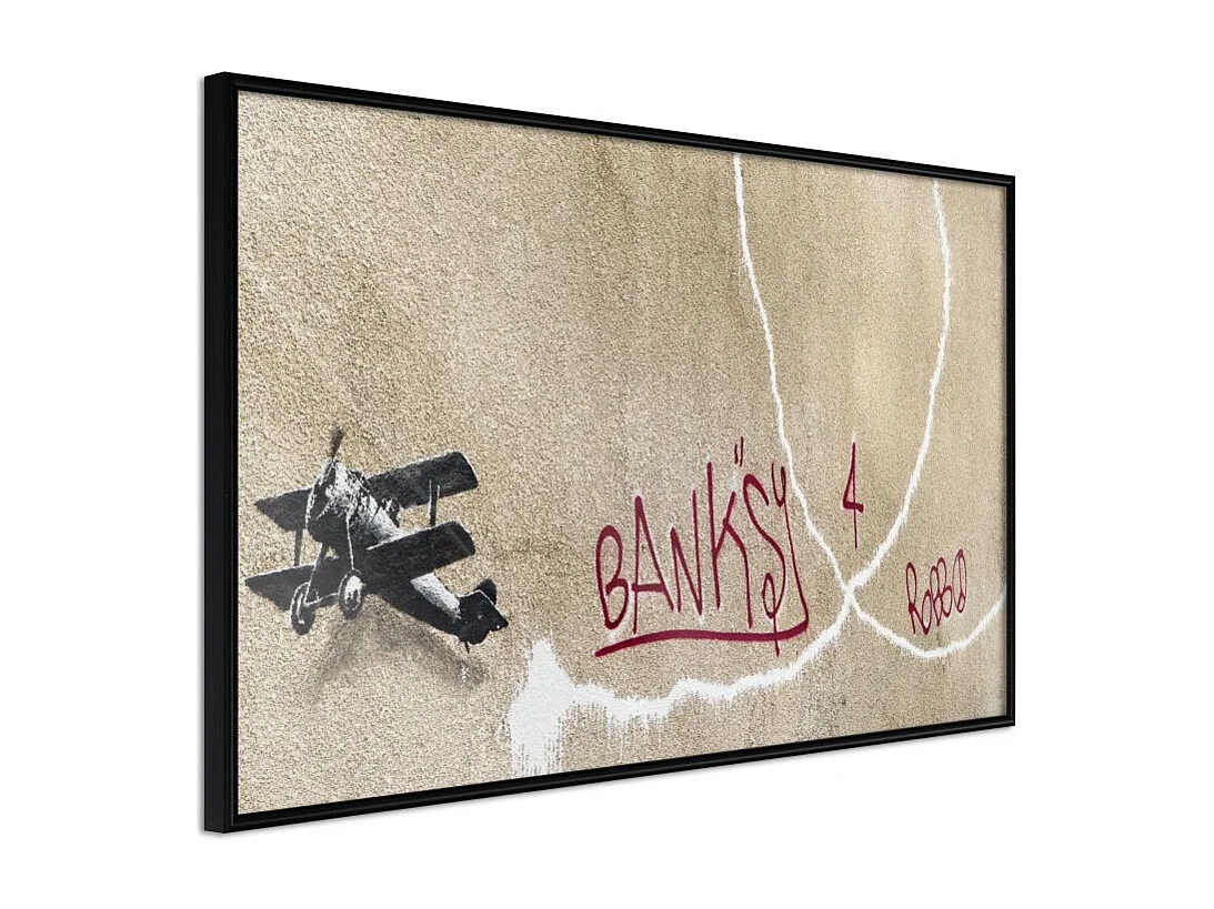 Affiche Murale Encadrée "Banksy Love Plane" 30 x 20 cm Noir