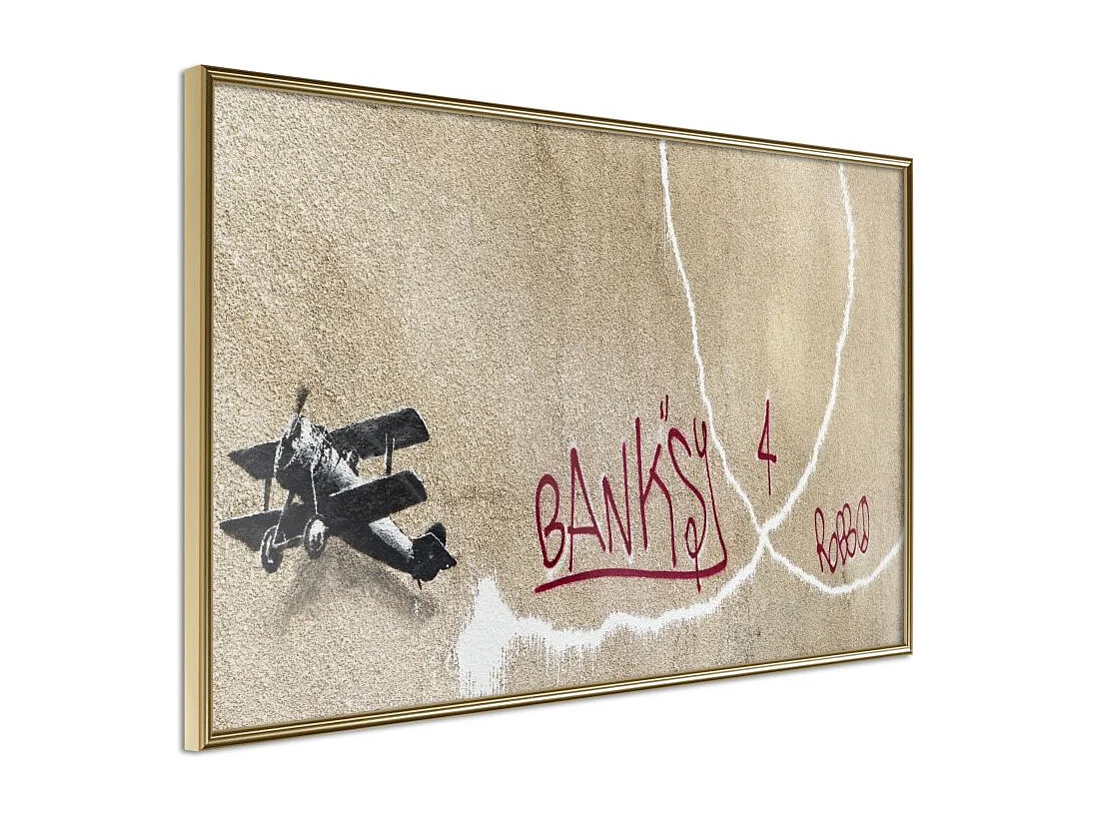 Affiche Murale Encadrée "Banksy Love Plane" 90 x 60 cm Or