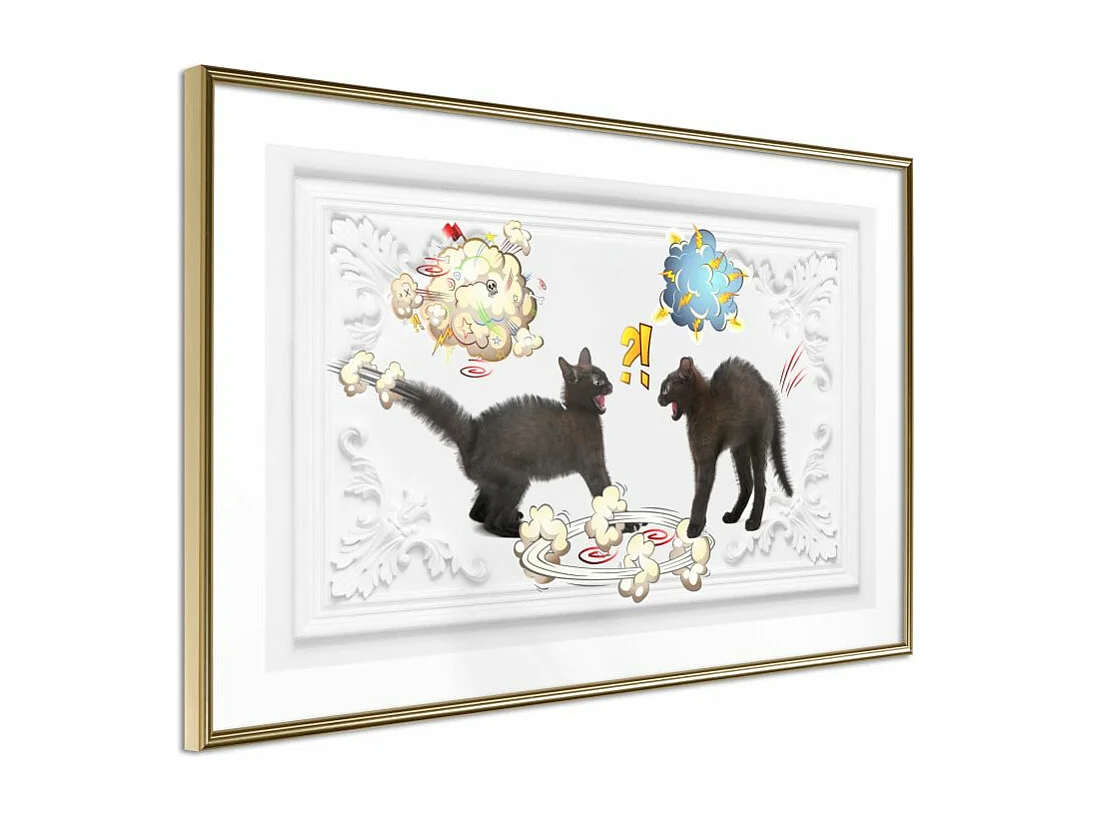 Affiche Murale Encadrée "Cat Fight" 90 x 60 cm Or