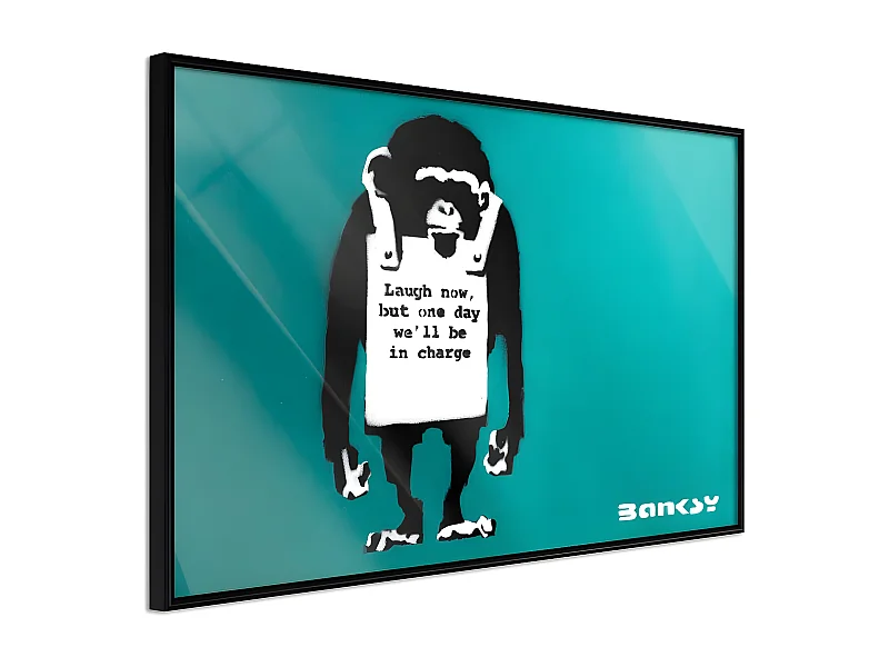 Affiche Murale Encadrée "Banksy Laugh Now" 90 x 60 cm Noir