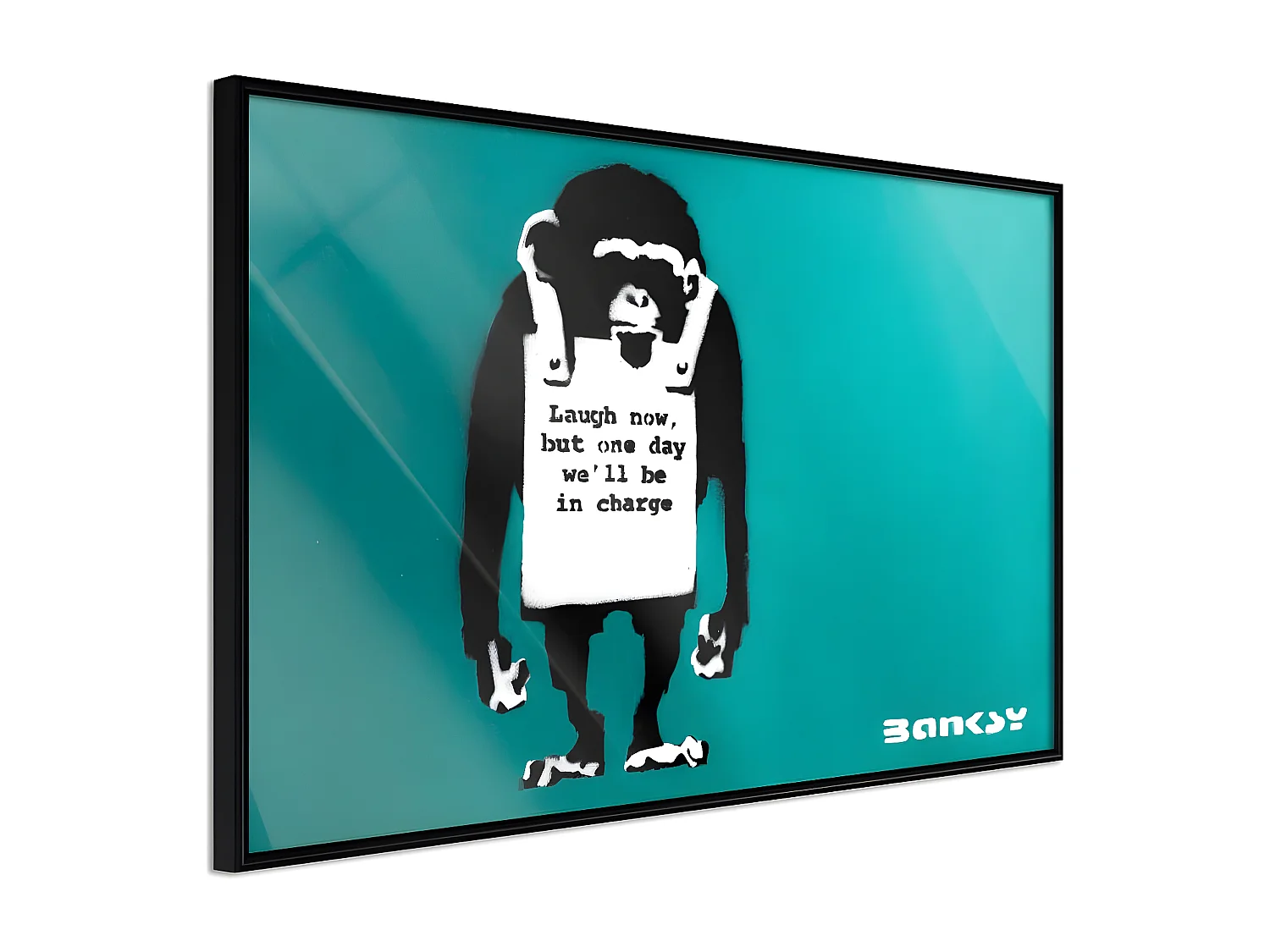 Affiche Murale Encadrée "Banksy Laugh Now" 90 x 60 cm Noir