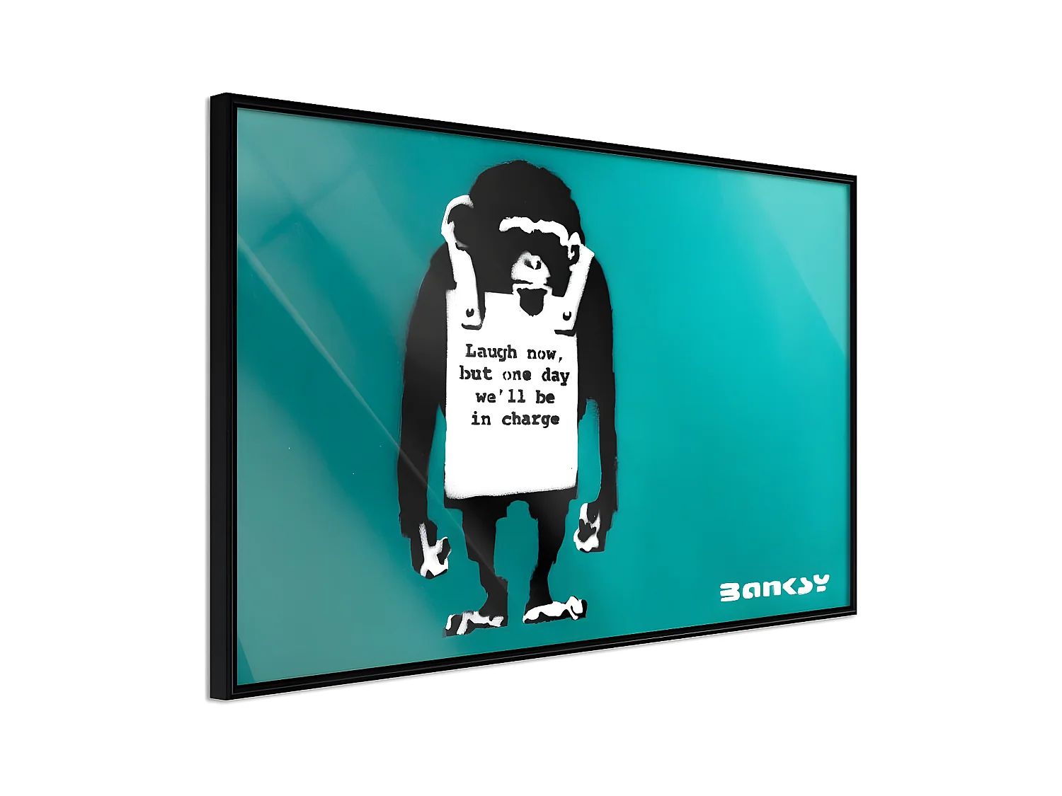 Affiche Murale Encadrée "Banksy Laugh Now" 90 x 60 cm Noir