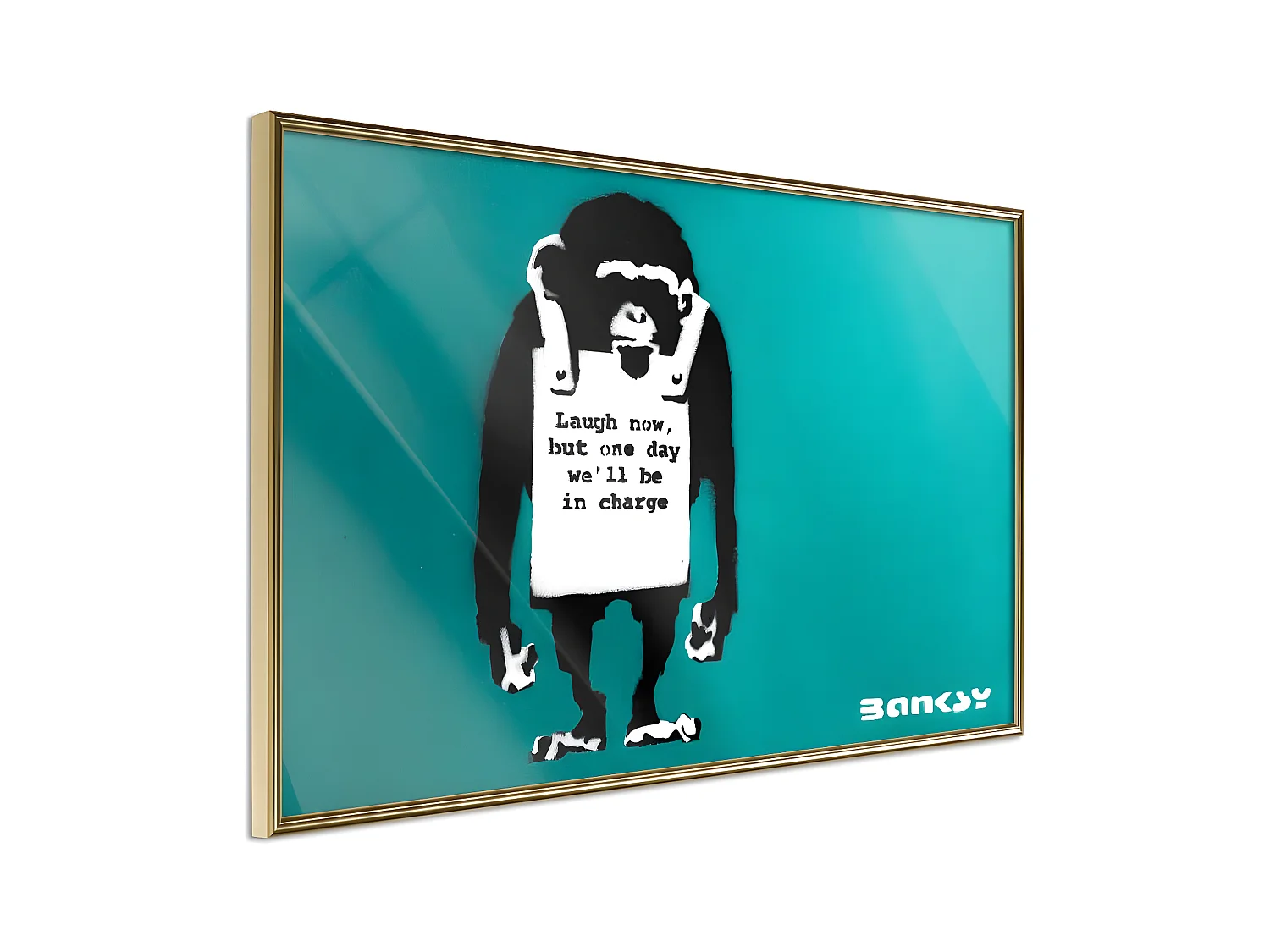 Affiche Murale Encadrée "Banksy Laugh Now" 30 x 20 cm Or