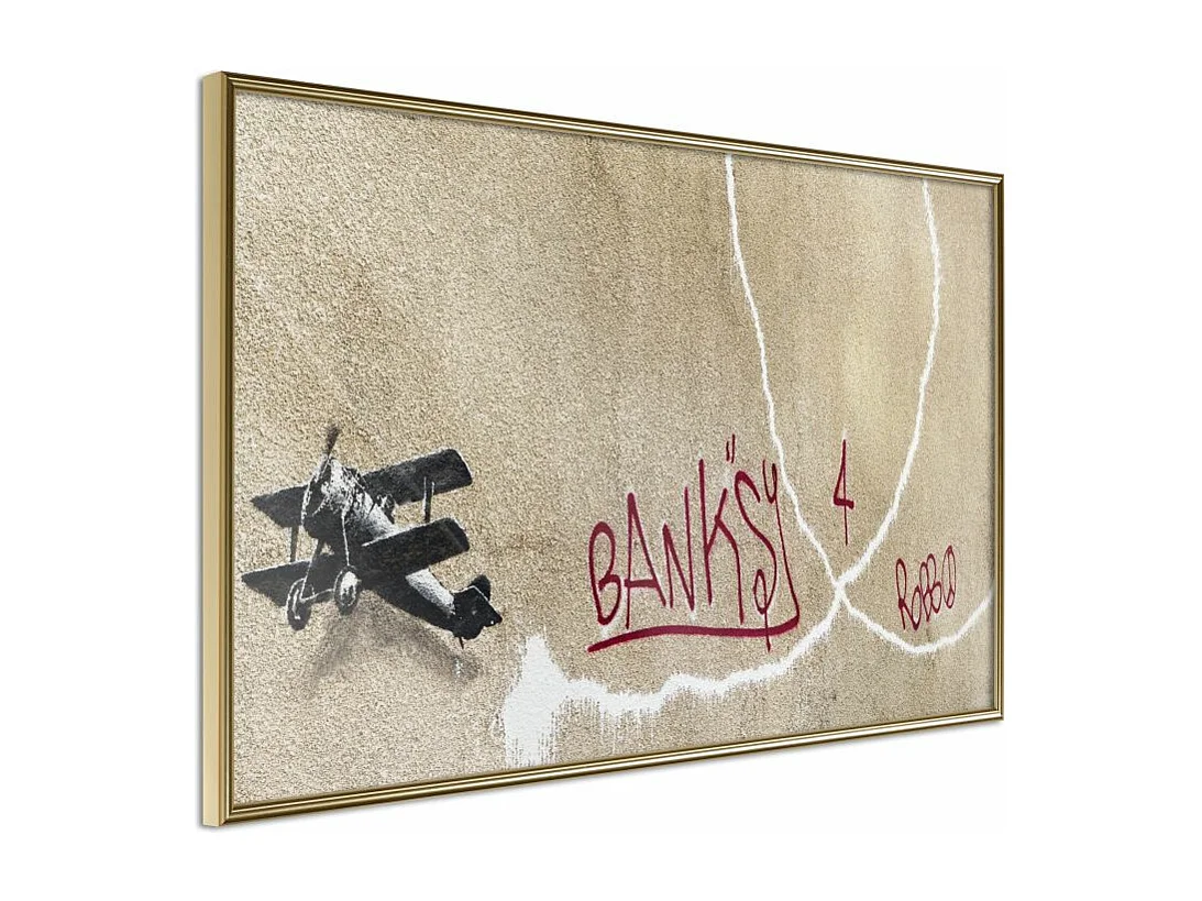 Affiche Murale Encadrée "Banksy Love Plane" 45 x 30 cm Or