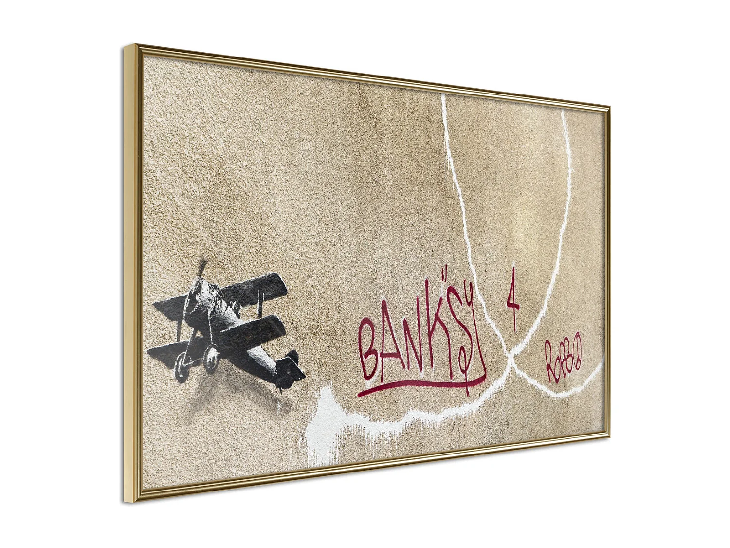 Affiche Murale Encadrée "Banksy Love Plane" 45 x 30 cm Or