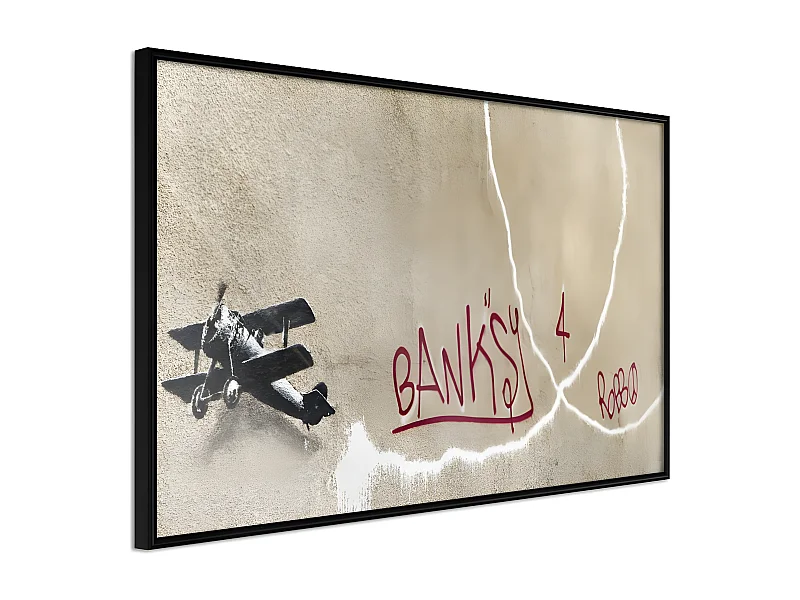 Affiche Murale Encadrée "Banksy Love Plane" 90 x 60 cm Noir