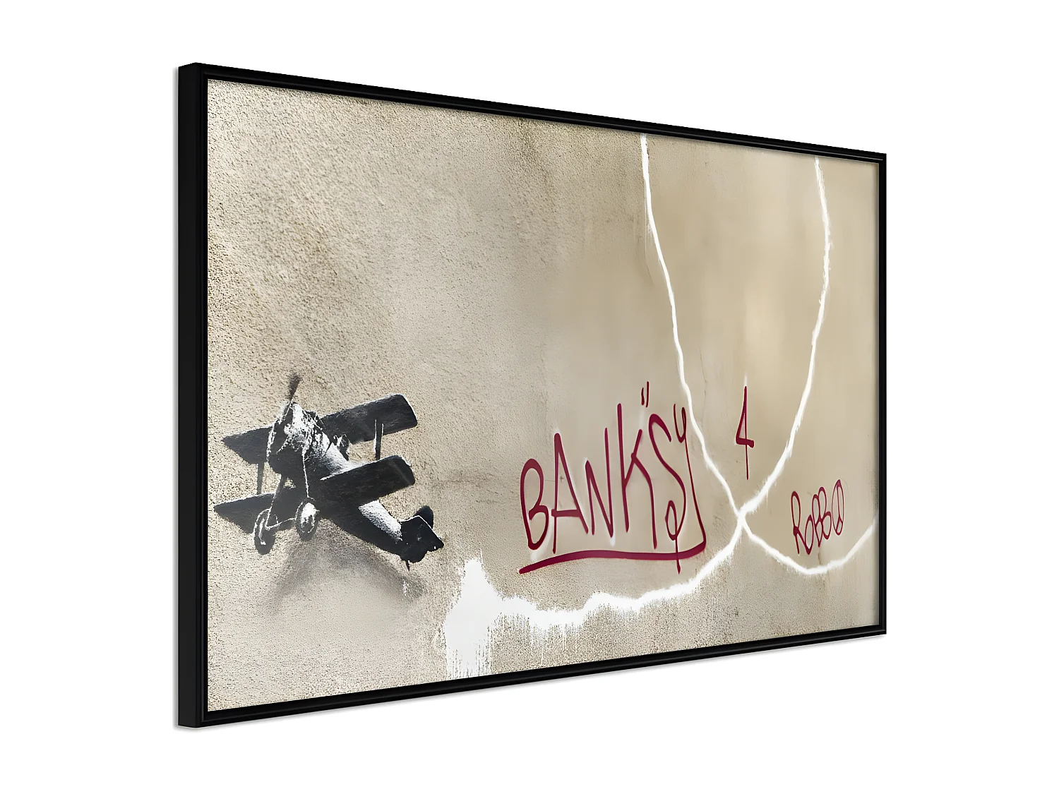 Affiche Murale Encadrée "Banksy Love Plane" 90 x 60 cm Noir