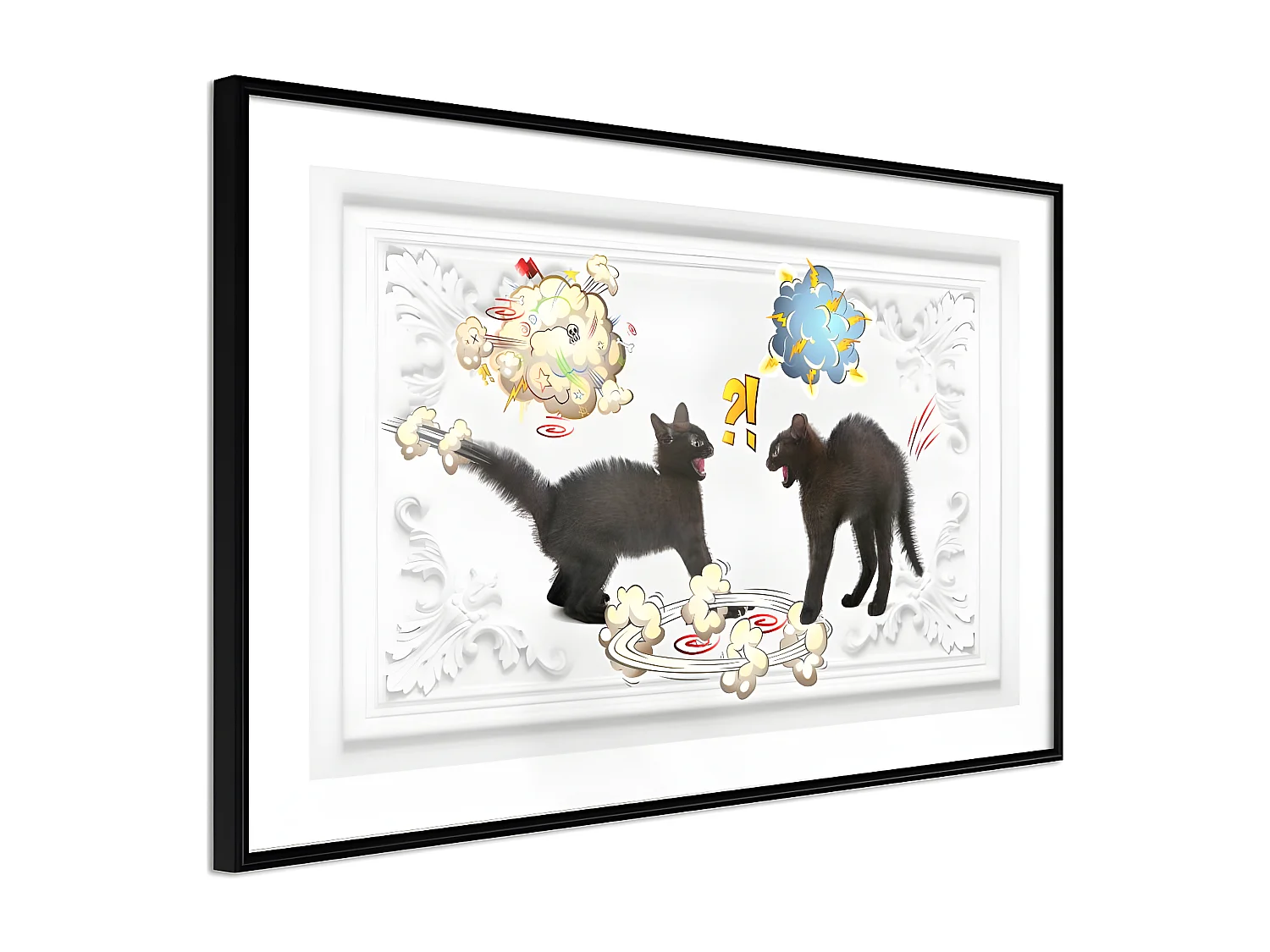 Affiche Murale Encadrée "Cat Fight" 60 x 40 cm Noir