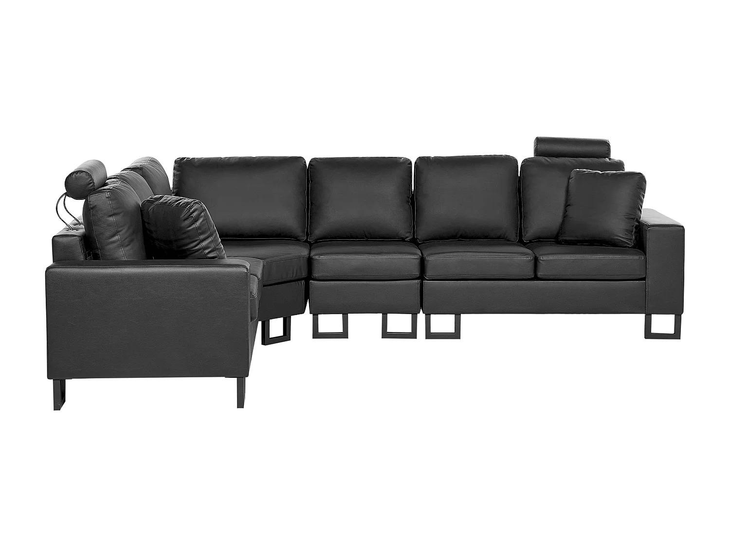 Canapé 6 Places d'Angle à gauche en Cuir Noir avec Appui-Tête Réglable Taies Lavables Stockholm II