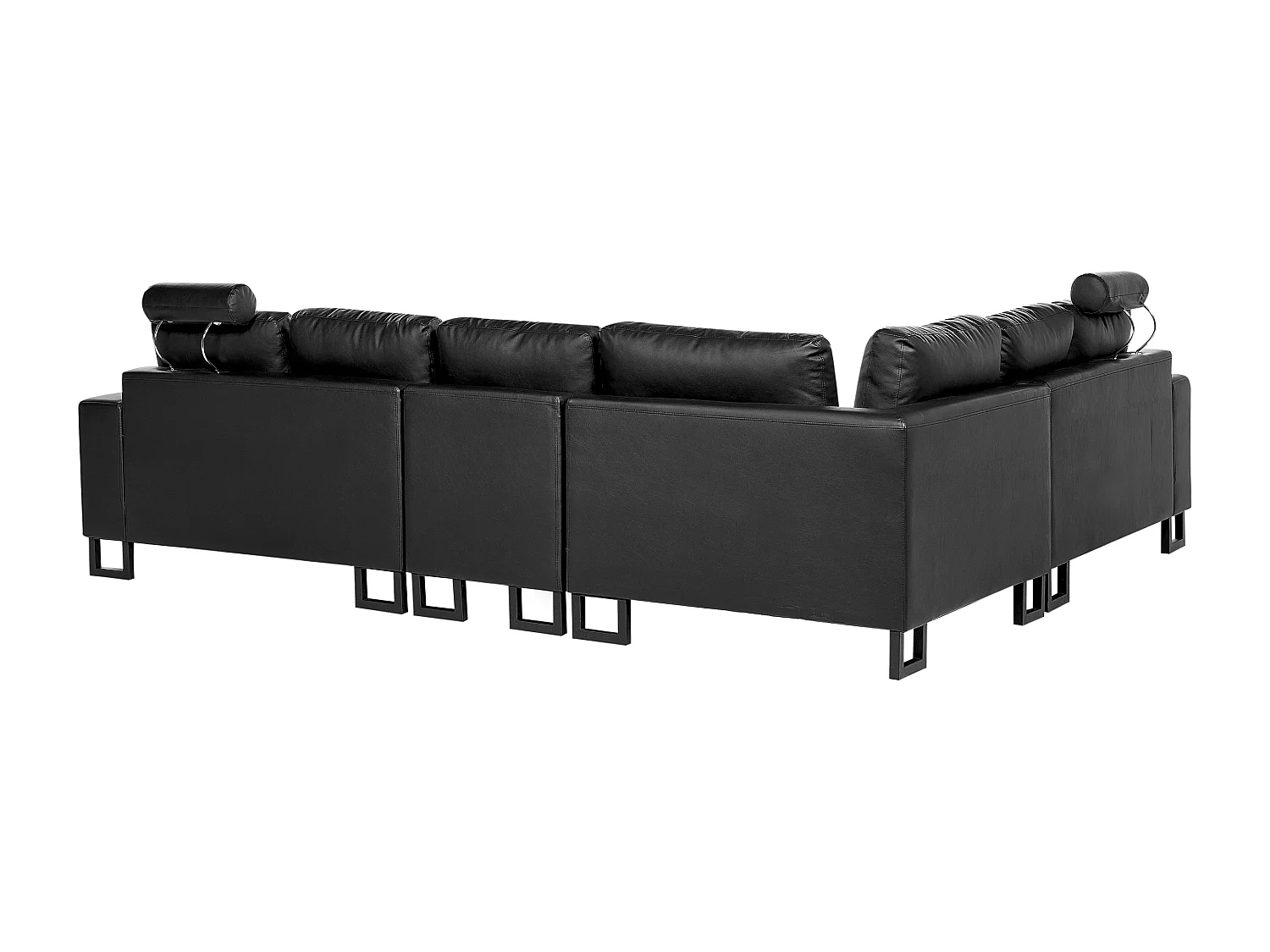 Canapé 6 Places d'Angle à gauche en Cuir Noir avec Appui-Tête Réglable Taies Lavables Stockholm II