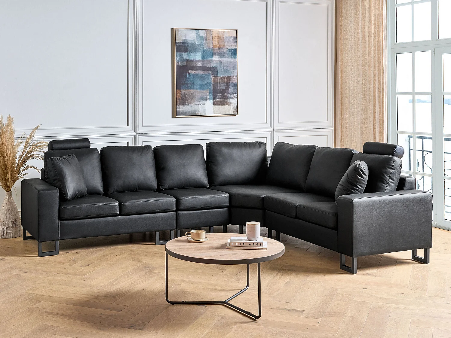 Divano angolare STOCKHOLM Pelle naturale Nero 6 posti Lato Sinistro