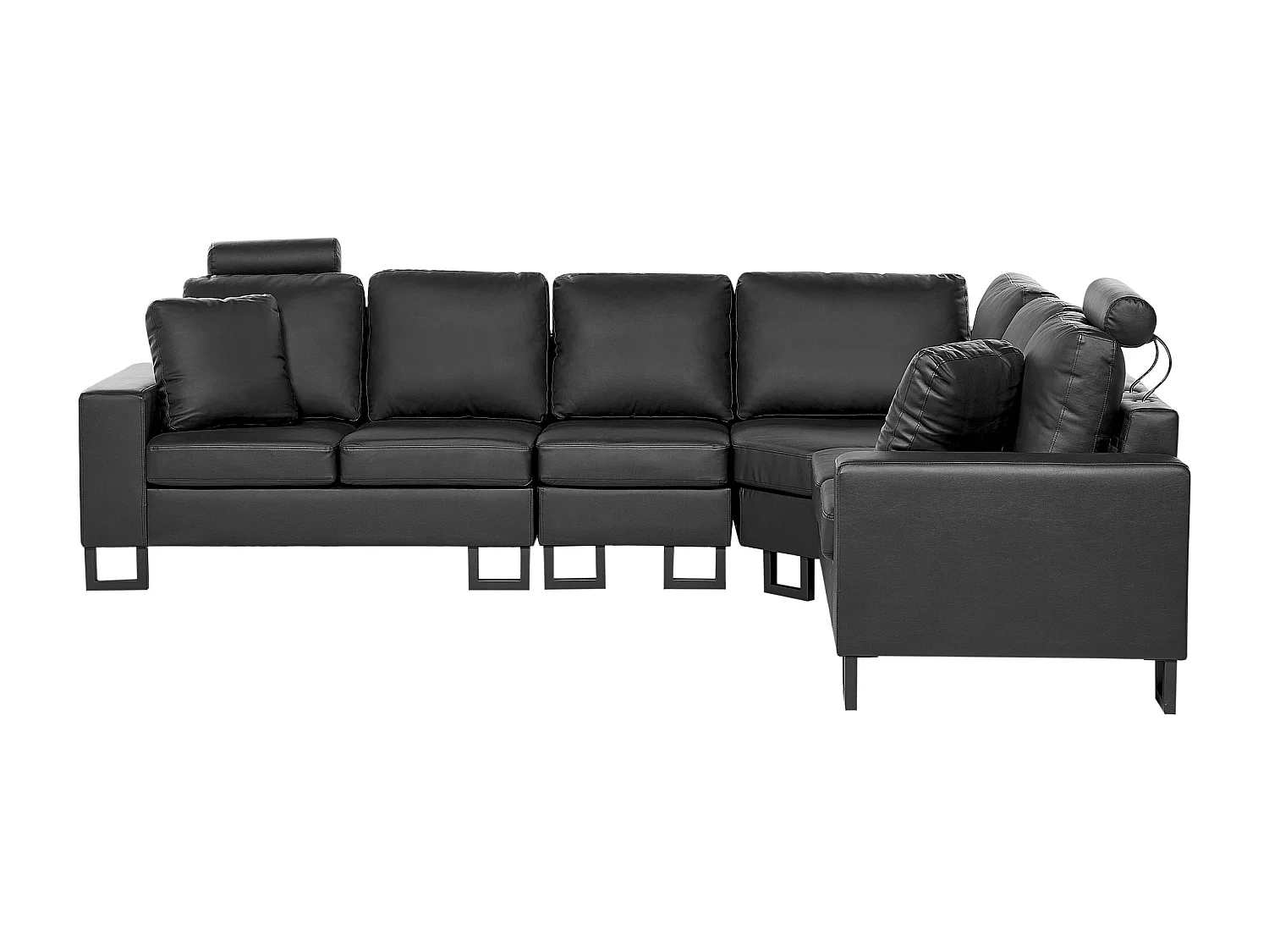 Canapé d'Angle à droite en Cuir Noir avec Appui-Tête Réglable Taies Lavables Stockholm II