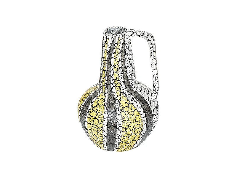 Dekovase Terrakotta gelb/ schwarz/ weiß bunt 34 cm handgefertigt Vintage Malakka