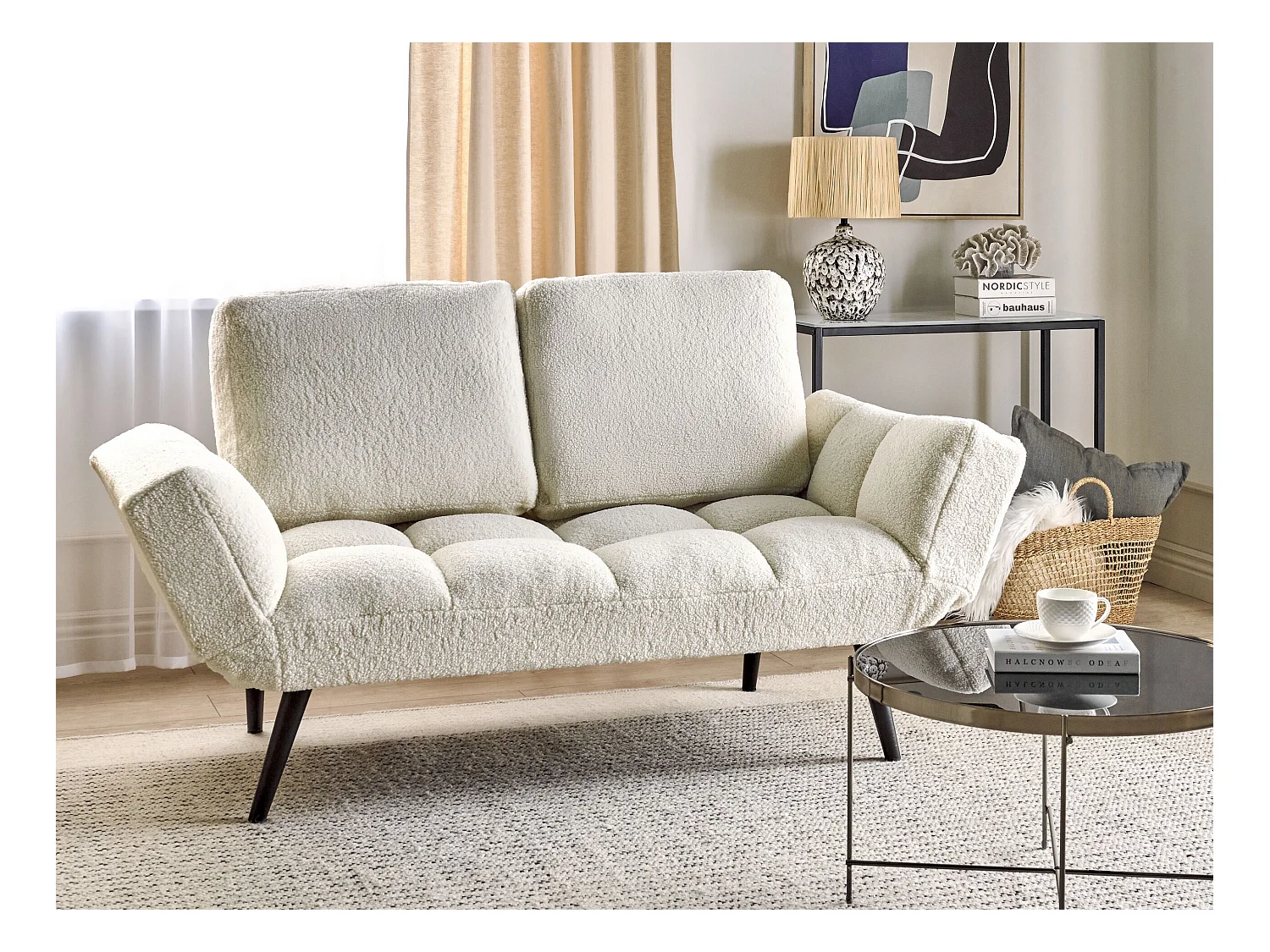 Canapé-lit BREKKE Bouclé Blanc cassé 2 places