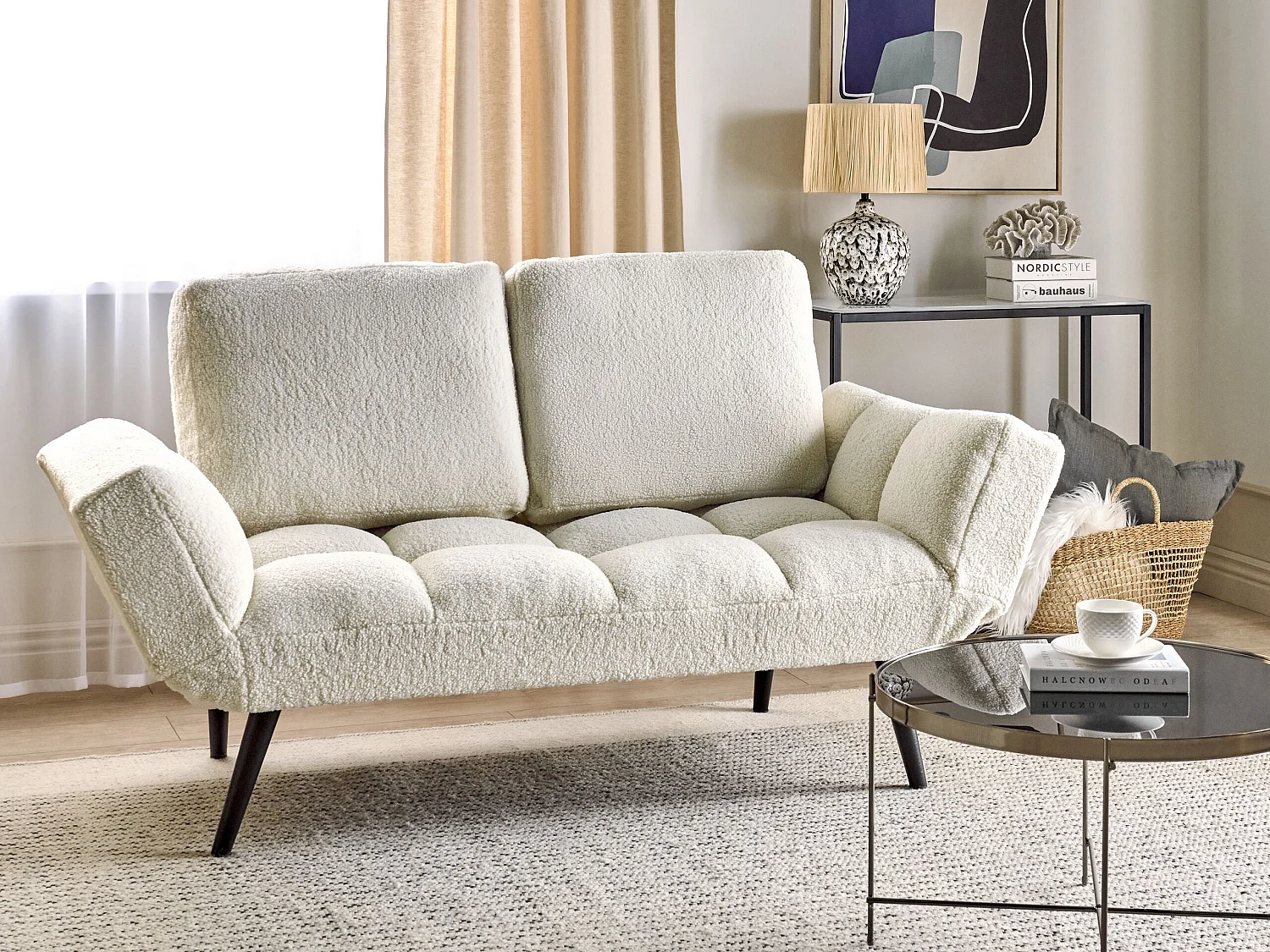 Sofá-cama BREKKE Bouclé Branco creme 2 lugares