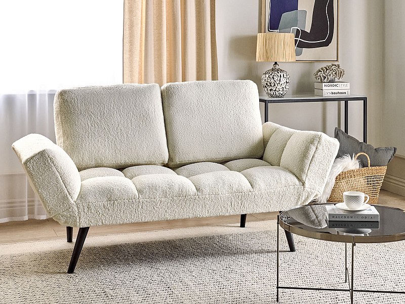 Sofá cama de bouclé blanco BREKKE