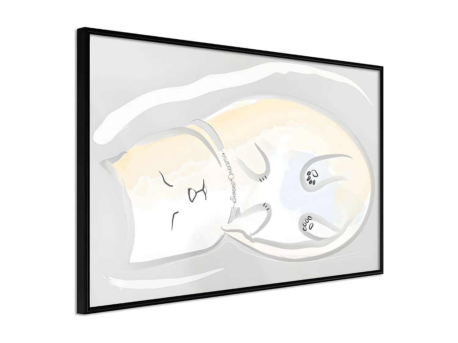 Affiche Murale Encadrée "Happy Kitty" 90 x 60 cm Noir