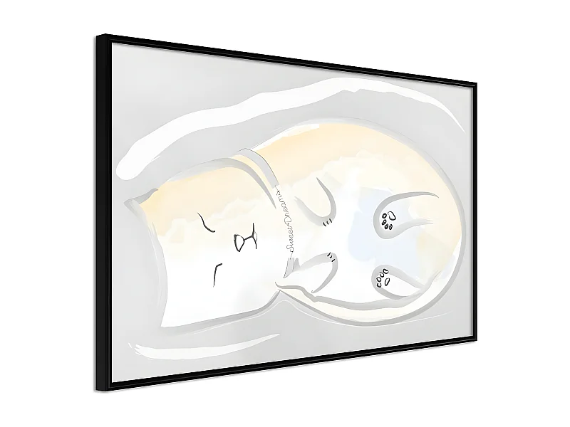 Affiche Murale Encadrée "Happy Kitty" 90 x 60 cm Noir