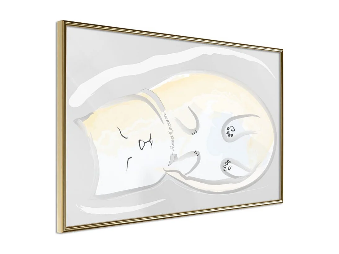 Affiche Murale Encadrée "Happy Kitty" 30 x 20 cm Or