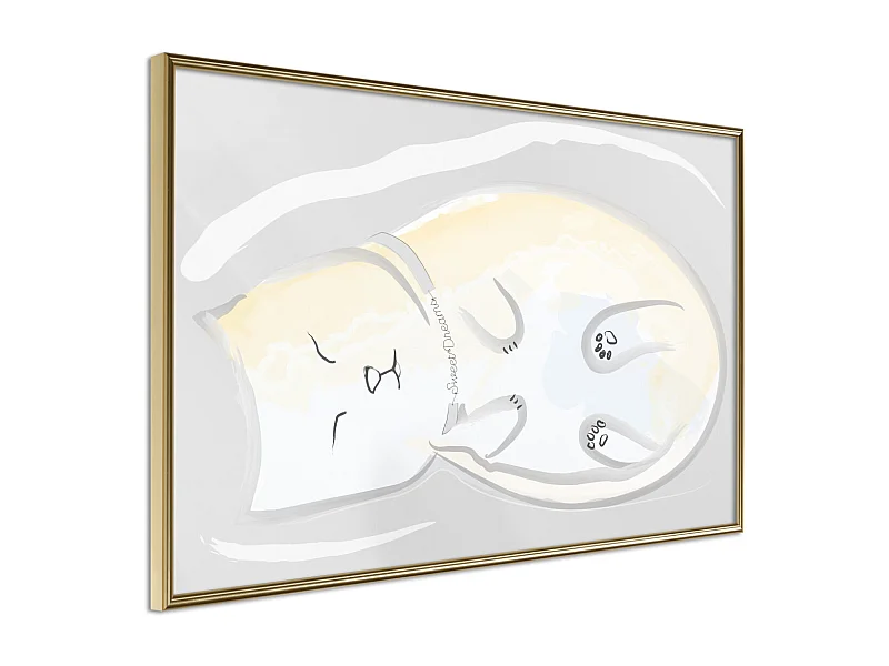 Affiche Murale Encadrée "Happy Kitty" 30 x 20 cm Or