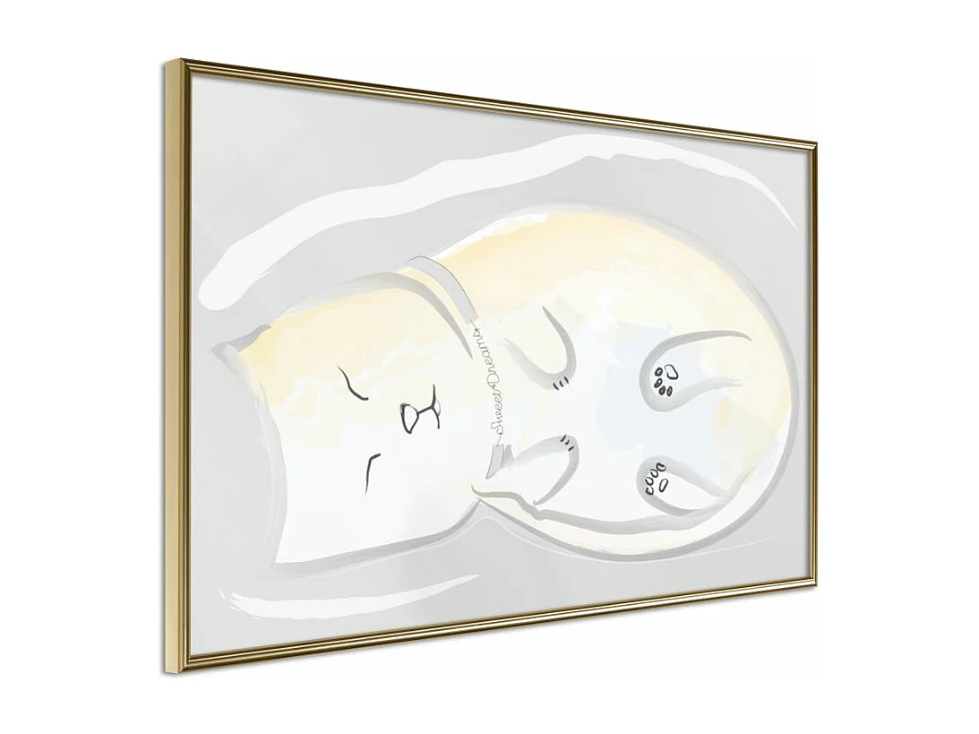 Affiche Murale Encadrée "Happy Kitty" 45 x 30 cm Or