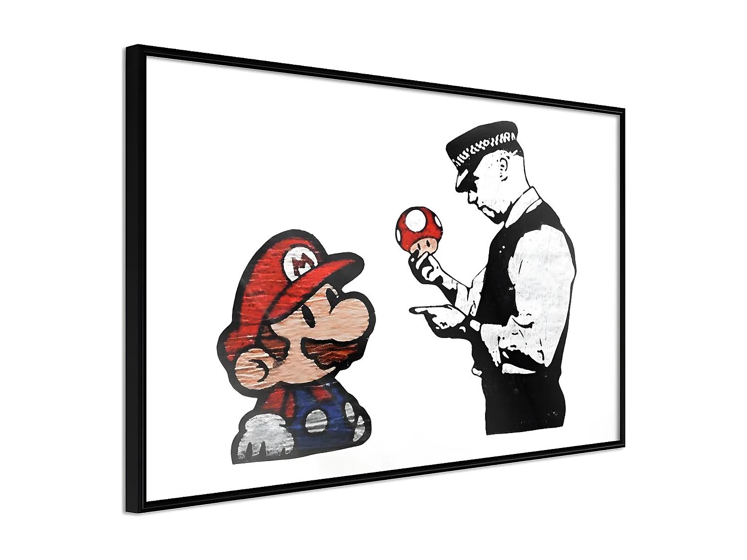 Affiche Murale Encadrée "Banksy Mario and Copper" 90 x 60 cm Noir