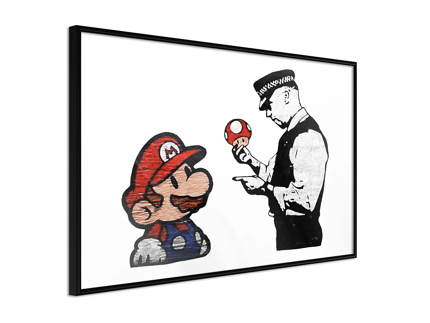 Affiche Murale Encadrée "Banksy Mario and Copper" 60 x 40 cm Noir